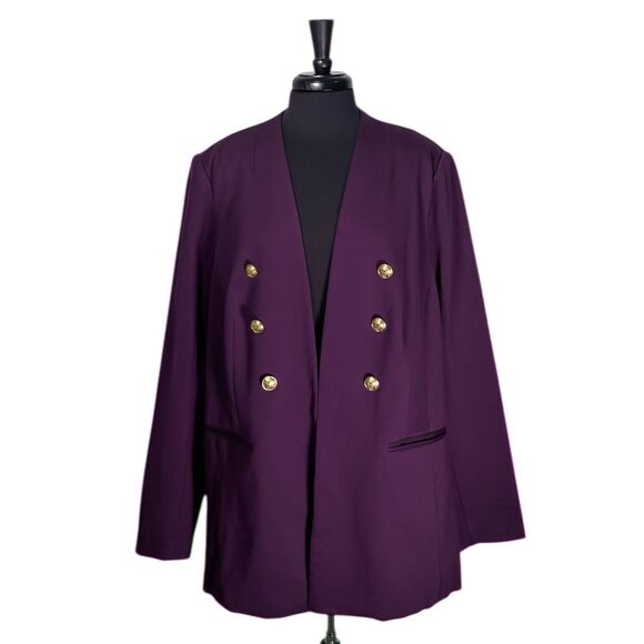 Lane Bryant Womens Blazer 24 Purple Double Breasted Gold Button Stretch Jacket - Picture 1 of 9